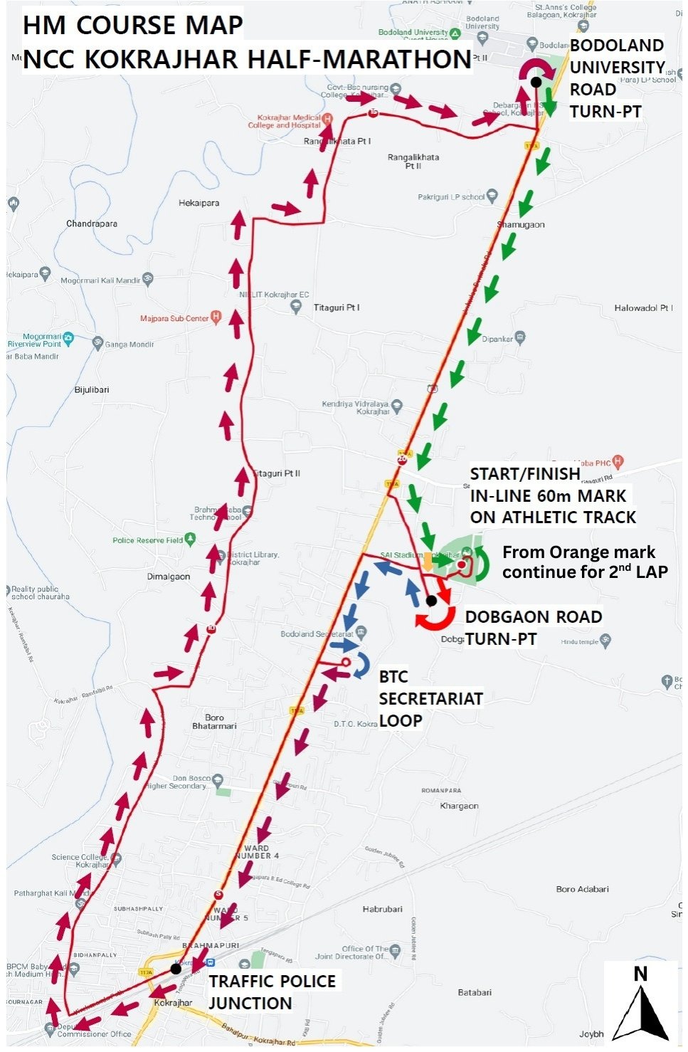 Full Marathon Route Map kokrajhar ncc marathon
