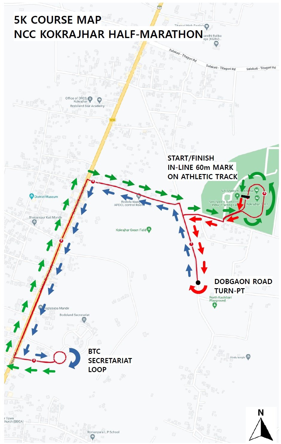 5KM Route Map kokrajhar ncc marathon